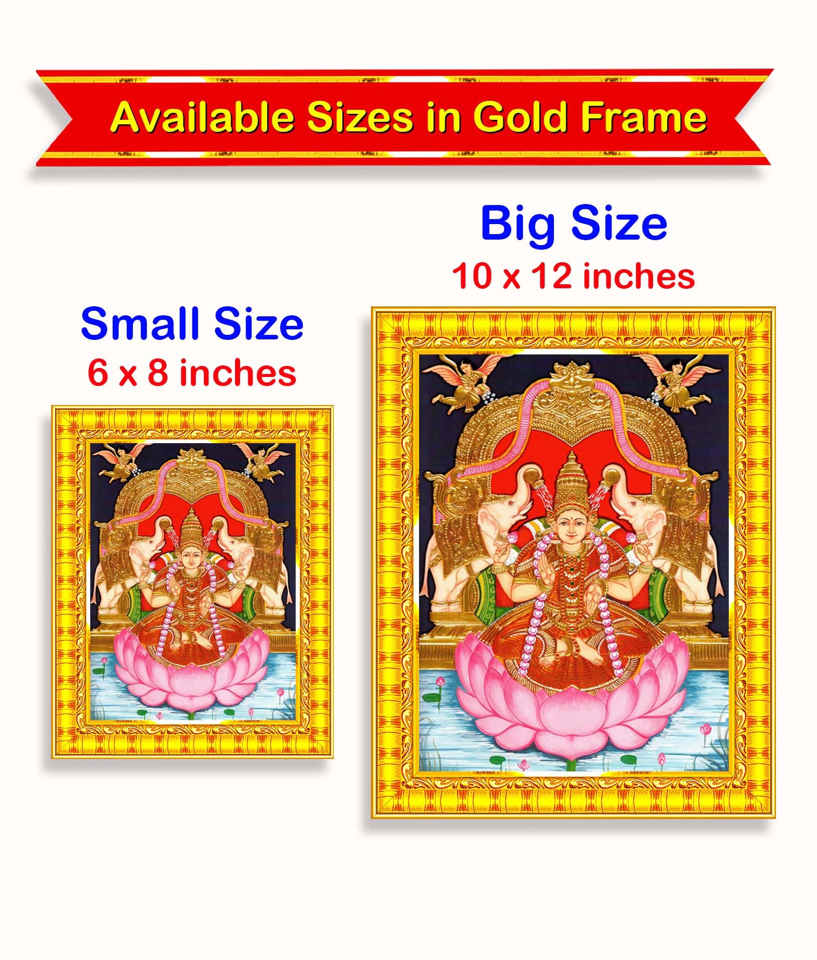 Pavan Photo Laminations Goddess Lakshmi Devi Vaibhav Laxmi Tanjore Wall Painting Framed Home Decor (Wood,Matte,Gold,Small Size,6